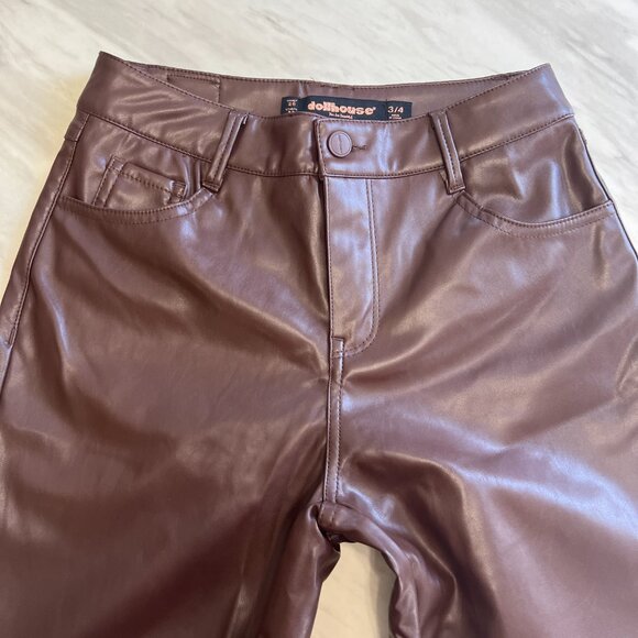 Vegan Leather Pants by Dollhouse in Chocolate Brown w/Flare Legs - Size 3/4 - Picture 9 of 12